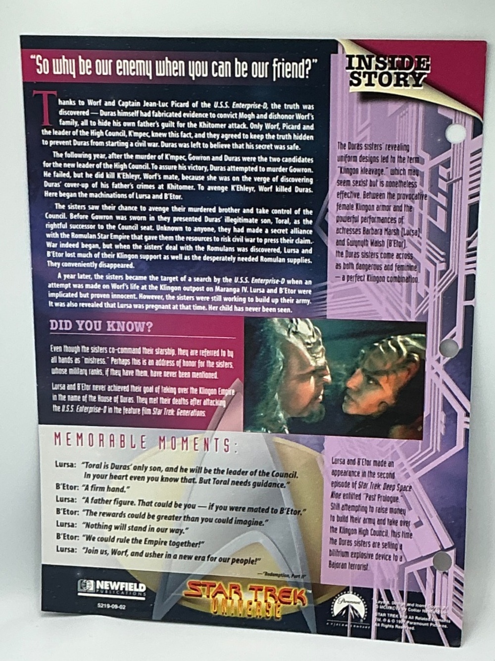 Star Trek Autographed Gwynyth Walsh Signed Fact File Page BEtor Duras Sisters - Picture 2 of 10